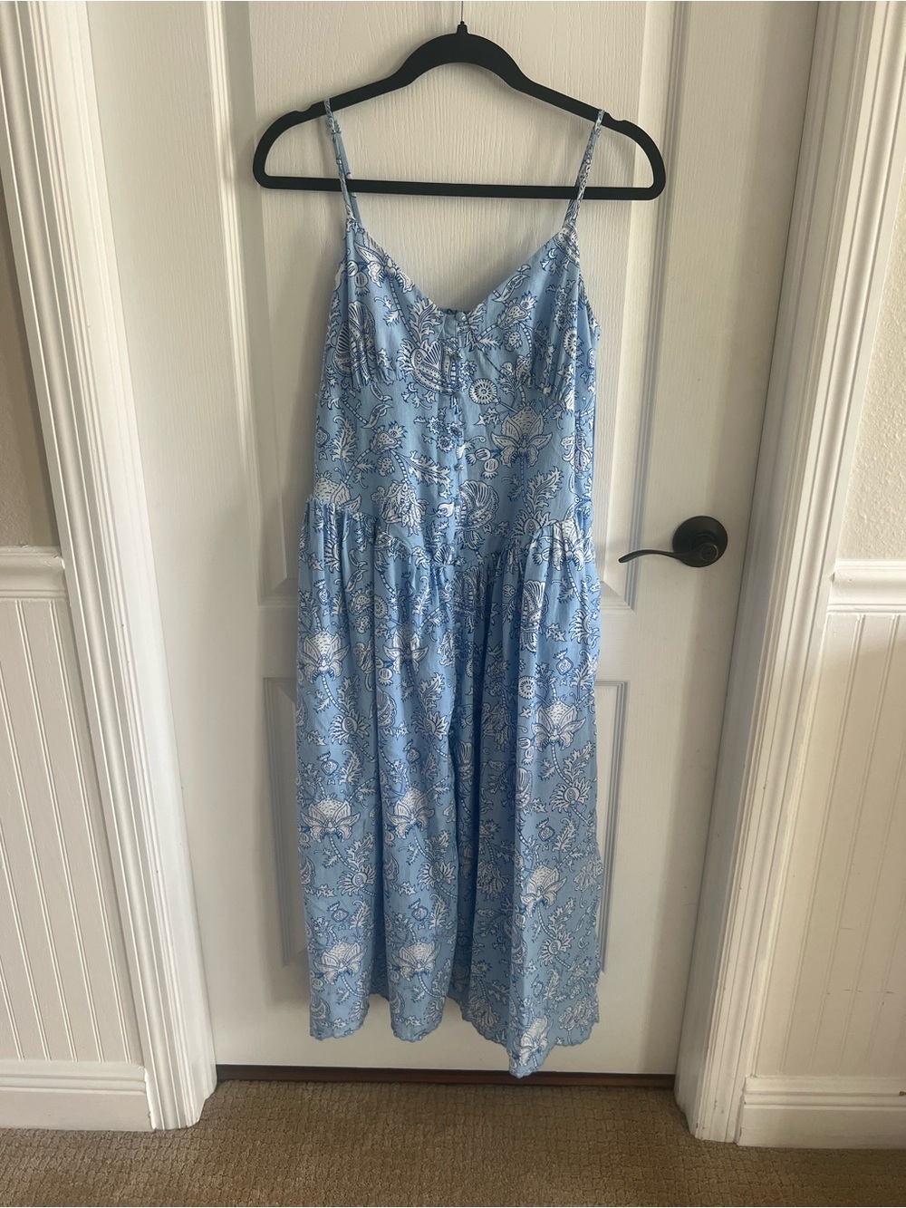 Roller Rabbit Sky Blue Floral Midi Dress with White Print